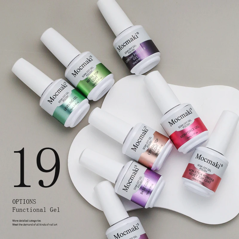 Mocmaki Factory OEM ODM Private Label Custom Clear Rubber Base Coat Diamond No Cleanse Matte Top Coat UV Gel Nail Polish