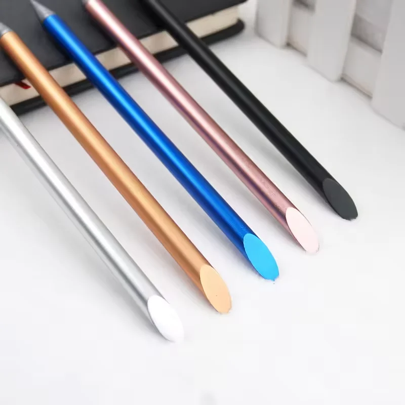 High Quality Metal Silvery Eternal Pencil Continuously Ink Fashionable Durable Diagonal Top Metal Pencil With Custom Logo
