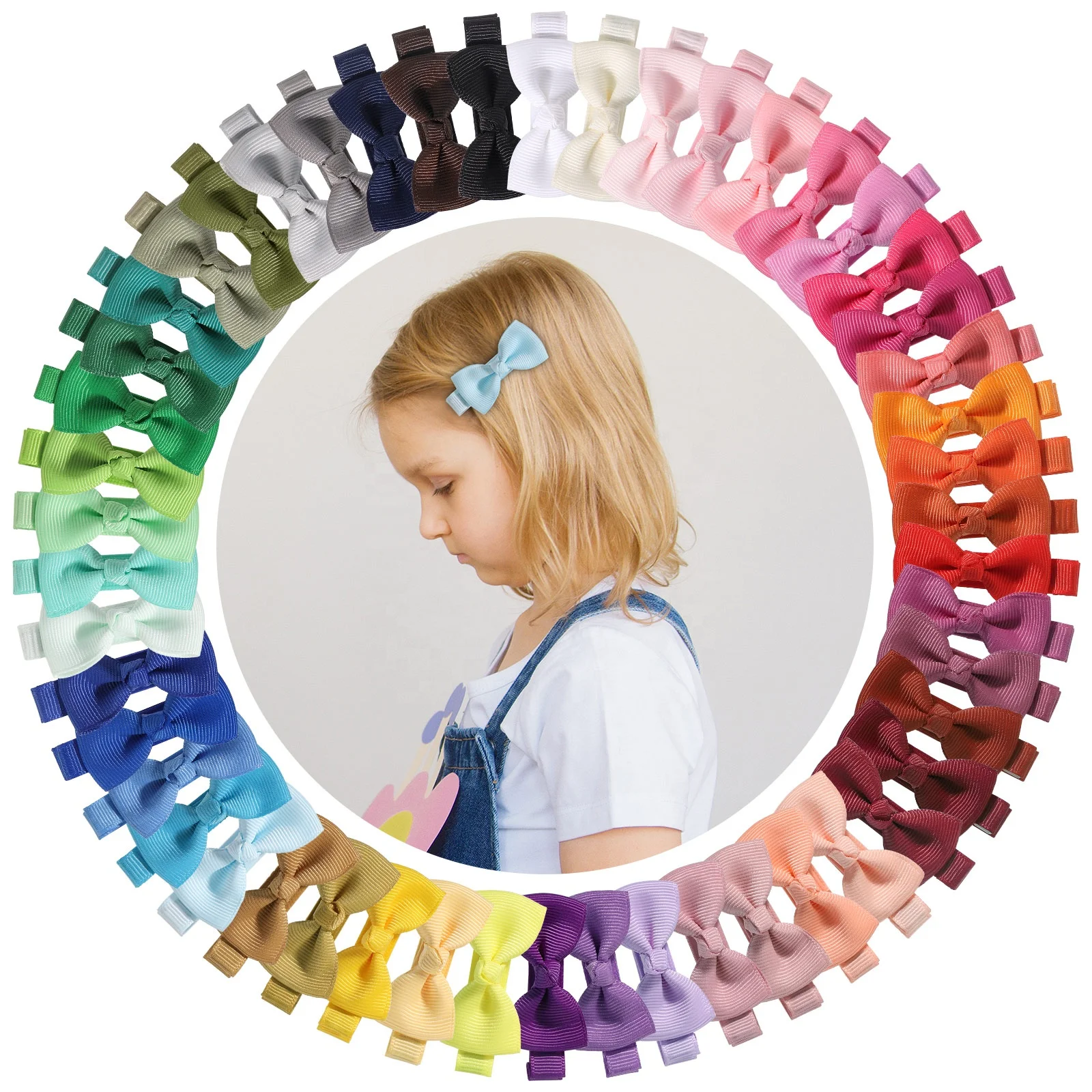 E-Magic wholesale kids baby girls alligator clip rainbow grosgrain polyester ribbon hair clip custom colorful hairpins for girls