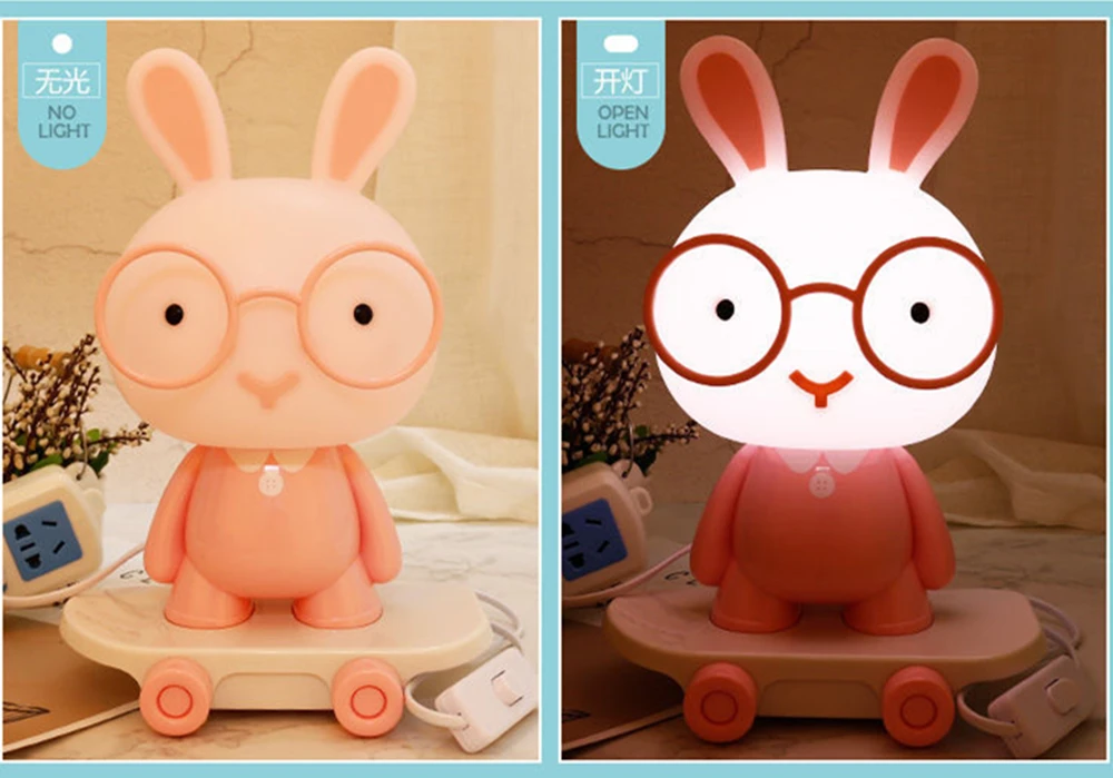 2020 new skateboard desk night light lovely rabbit bear sleep night light  for kids