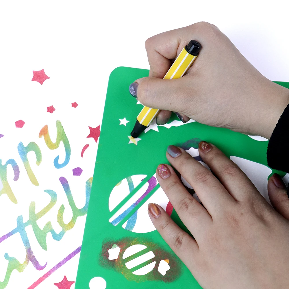 GP Colorful Customized Animal and Letter Shapes Large Drawing Template reusable DIY Drawing Stencil set For Kids