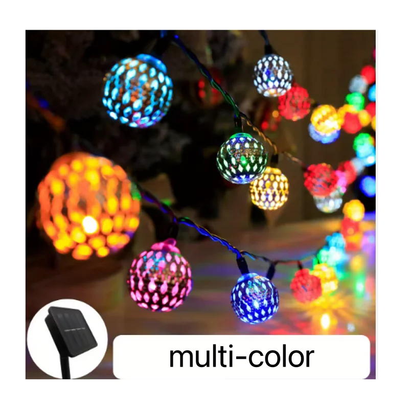 LED Light Christmas Moroccan Hollow Metal Ball LED String Lights Battery Powered for Wedding Holiday Home Party Decoration
