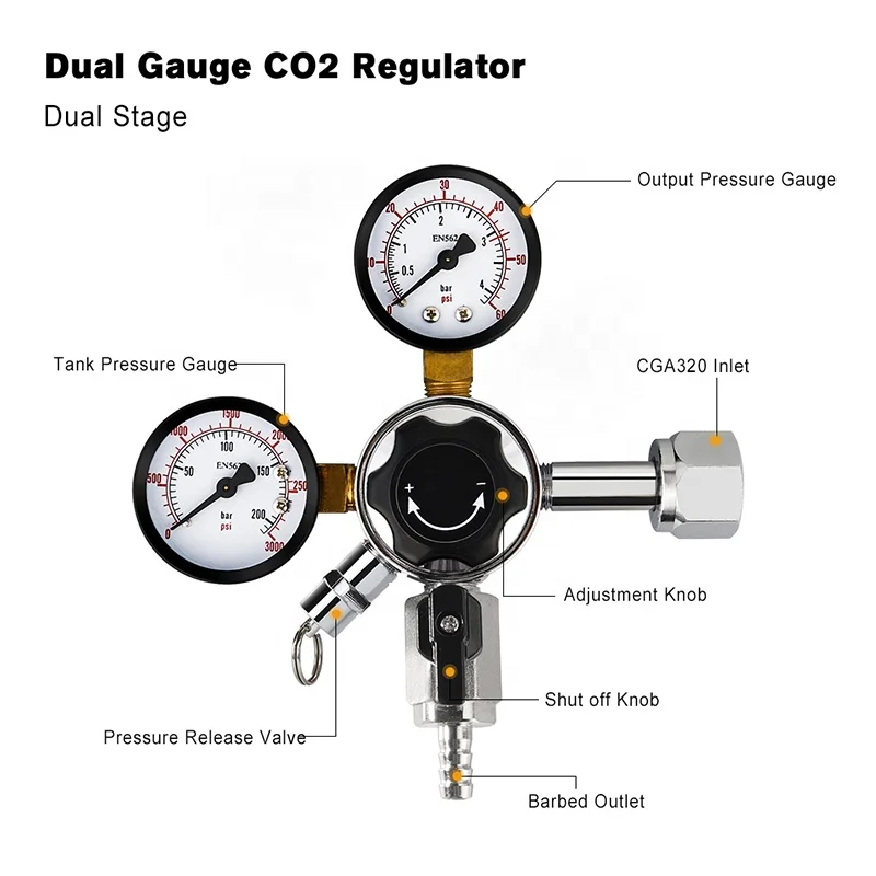 CO2 Kegerator Regulator with Pressure Adjustment Knob Beer Regulator with Safety Manual Pressure Relief Valve For Beer/Beverage