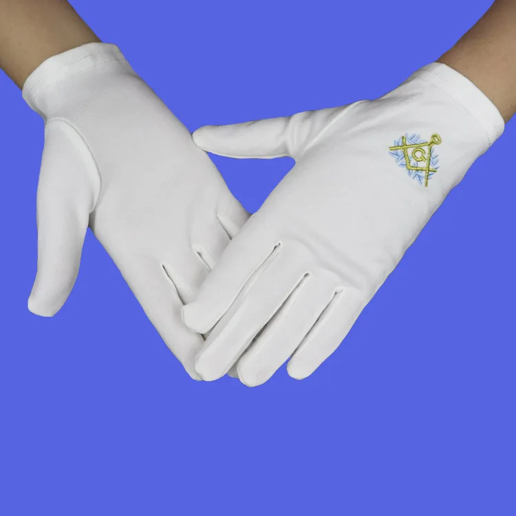 OEM Золотые Квадратные вышитые логотипы китайский поставщик оптовая продажа белые нейлоновые масонские перчатки regalia freemason для