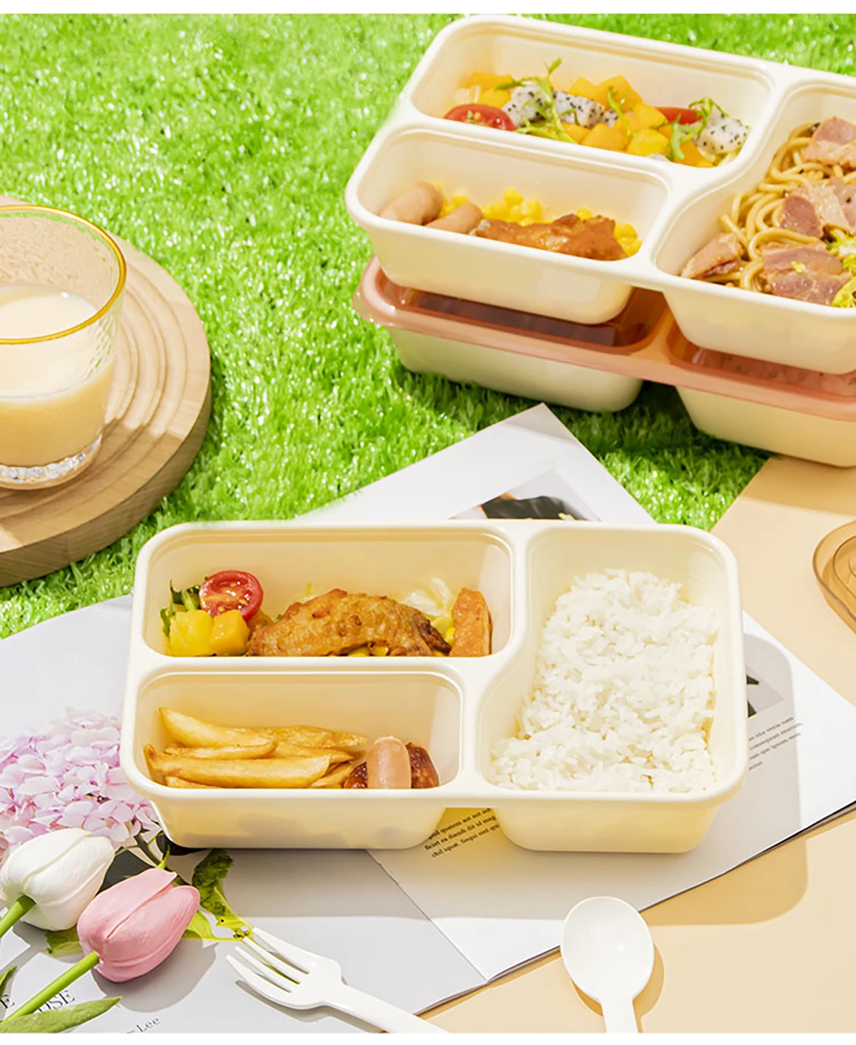 Direct Factory Wholesales PLASTIC Bento Box Adult Lunch Box 3/4 CompartmentS Meal Prep Container Reusable Food container