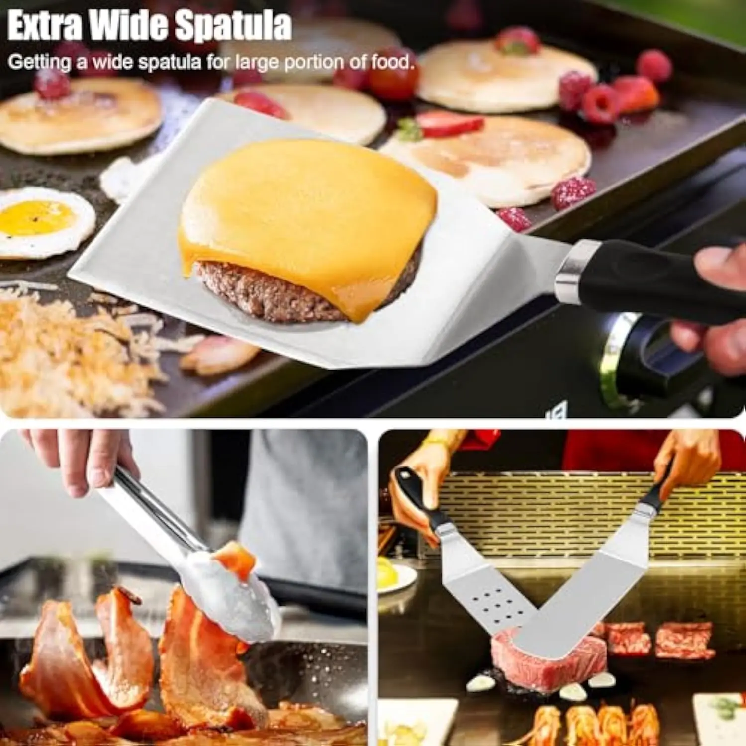 Flat Grill Tools Camp Griddle Accessories Kit Hibachi Spatula Gift Set with Basting Cover Burger Press Patty Maker Outdoor BBQ