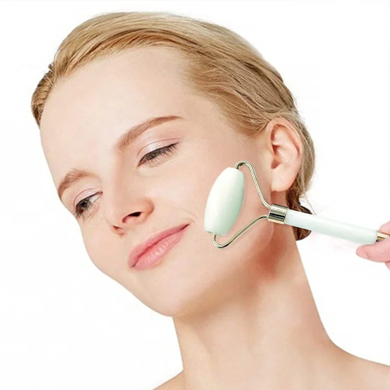100% Natural Original Jade Stone Custom Body Massage Tools White Rose Facial Jade Roller Gua Sha Set
