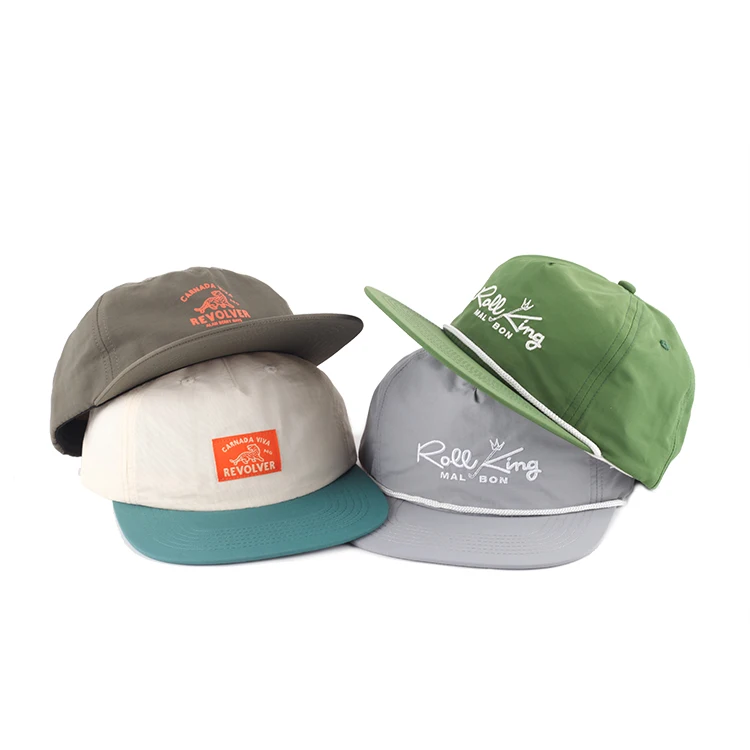 Nylon Unstructured 5 Panel Snapback Hat With Rope on Brim