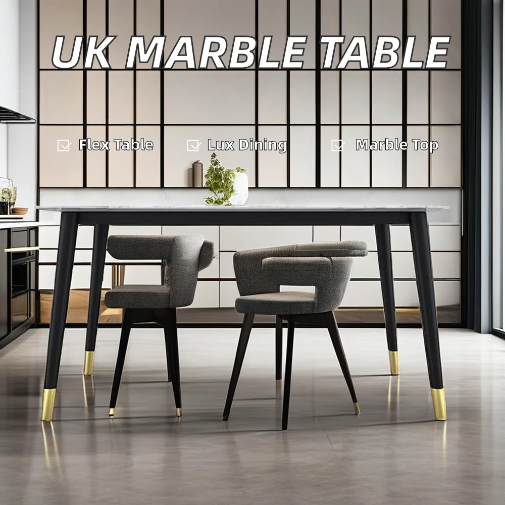UK Hotsale Modern Luxury Dining Table Set Factory Direct Marble Top and Metal Base for Home Furniture
