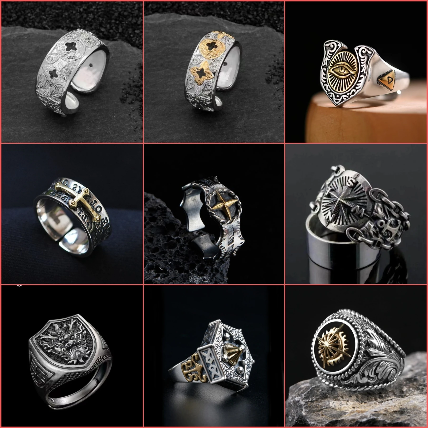 Hip Hop Retro Silver Classic Design Religious Faith Band Ring Adjustable Luxury Vintage Silver Cross Wrap Finger Ring For Man