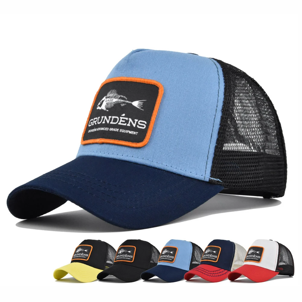 Trucker Hat Fish Patch Trucker Caps Shark Embroidered Baseball Cap Custom Logo Outdoor Hiking Fishing Trucker Hat