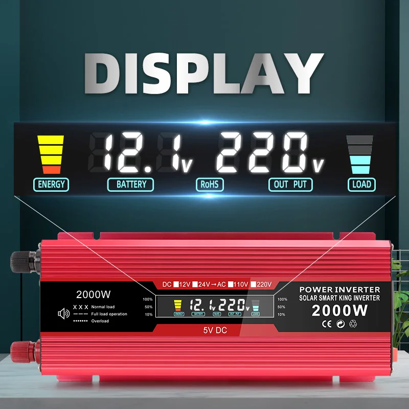 Заводская цена, распродажа, инвертор высокой мощности 2000 Вт, Интеллектуальный солнечный инвертор с цифровым ЖК-дисплеем