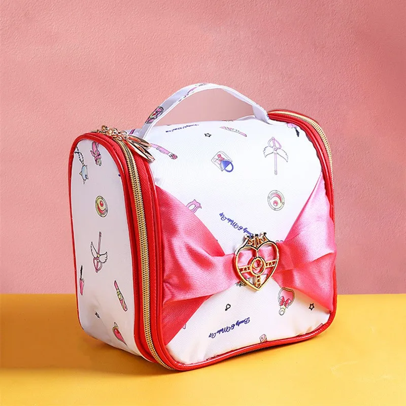 Kawaii Anime Makeup Bag PU Leather Japanese Sailor Cartoon Cosmetic Bag Waterproof Travel Makeup Storage Girls Sweet Handbag