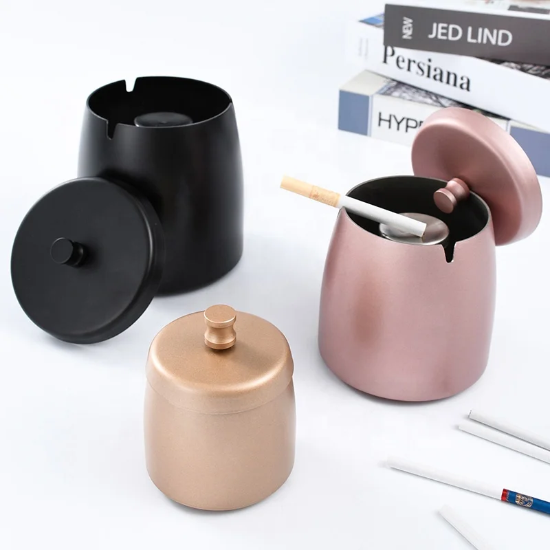 Luxury Custom Logo Windproof Metal Stainless Steel Cigar Standing Ashtray Bin With Lid