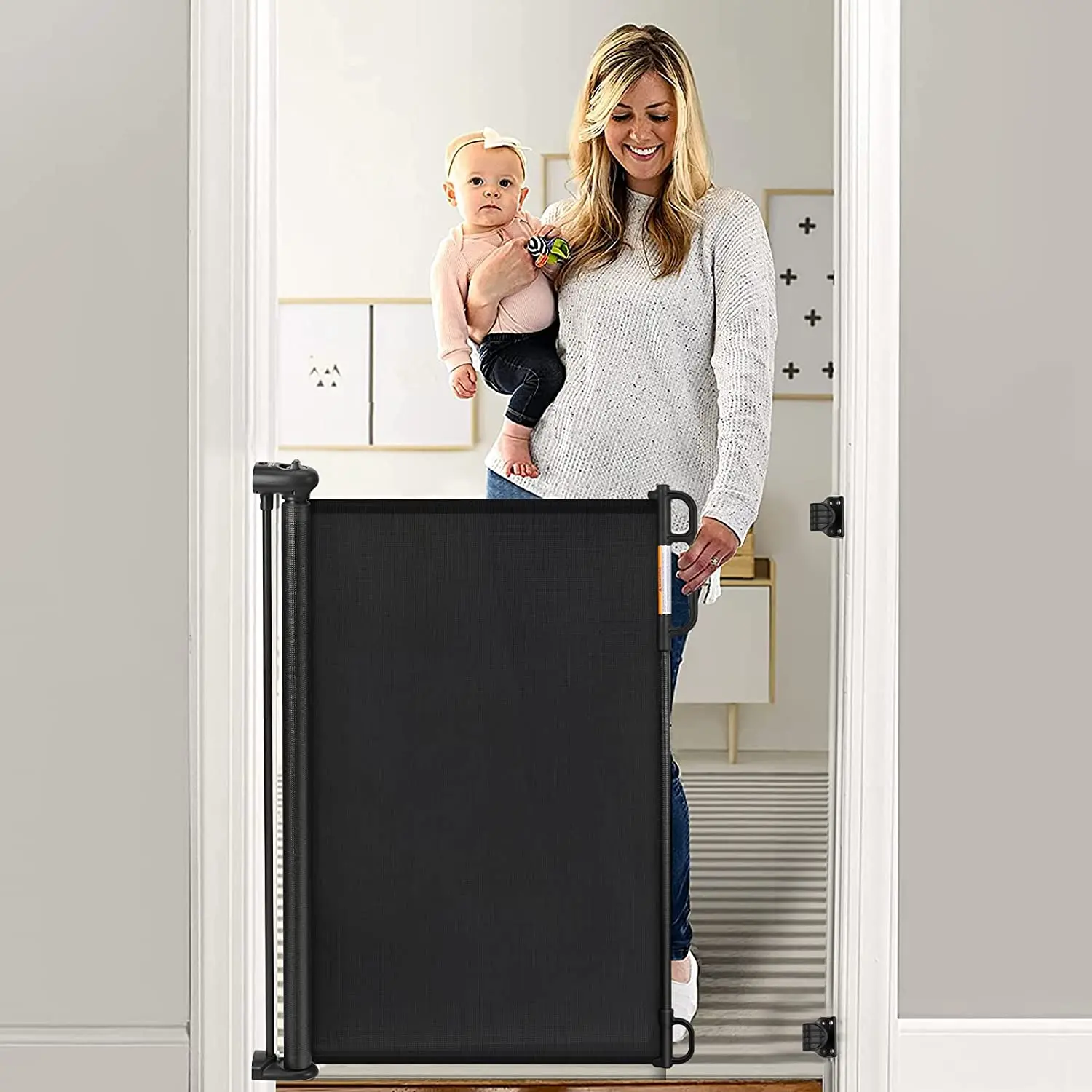 Child Safety Baby Gates for Stairs Retractable Baby Gate Extends up to Wide In The Living Room