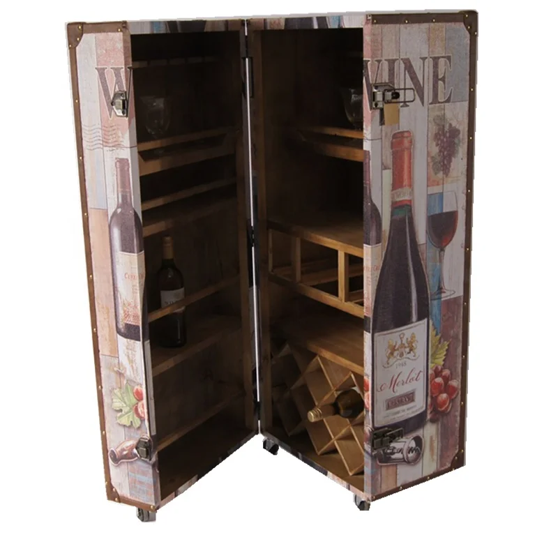 
Hot Selling Home Storage Living Room Furniture Wine Glass Display With Wheels Cabinet 