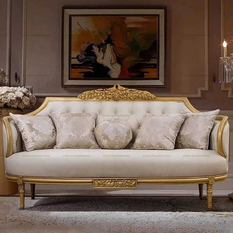 gold color antique French fabric upholstery sofa set velvet fabric for sofa