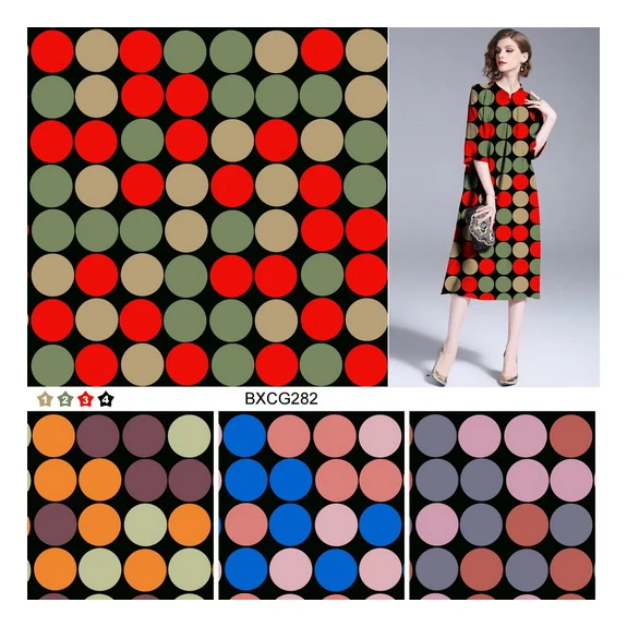 Custom polka dots print rayon fabric 100% viscose rayon challis fabric for women dress