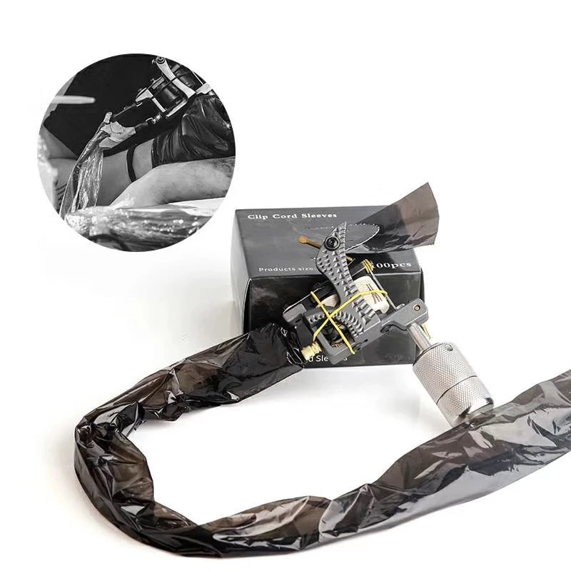 100/200Pcs Disposable Black Tattoo Clip Cord Sleeves Bags Supply clip cord Covers for Tattoo Machine Accessory