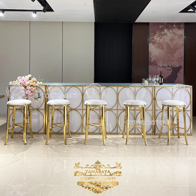 Silver/gold mirror top carved stainless steel bar counter gold reception desk