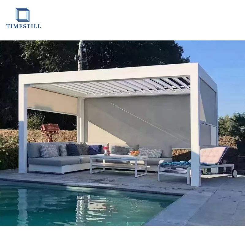 Luxury Modern Outdoor Pergola Aluminum Waterproof Louvered Top Metal Garden Pergola Customizable