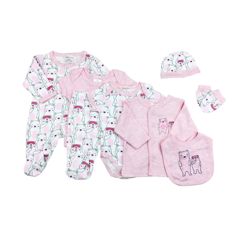  Organic cotton newborn baby clothes rompers 8-pieces mittens socks hat bibs