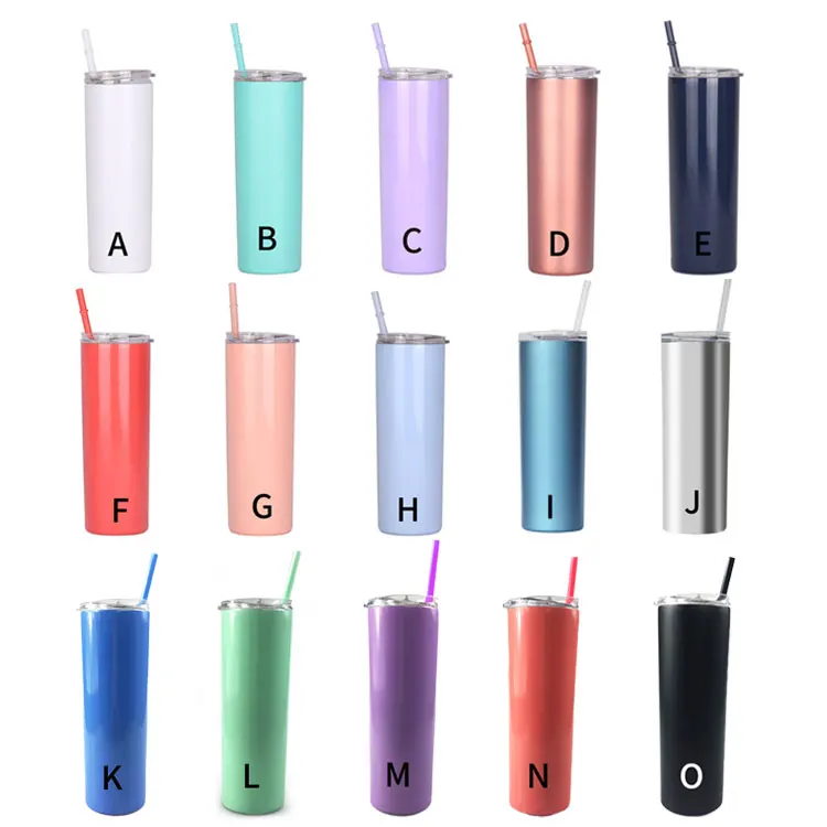 Drinkware Mugs Double Wall Slim Skinny 20 oz Tumbler stainless steel With Lid and Straw, Stainless Steel Slim Skinny Tumbler