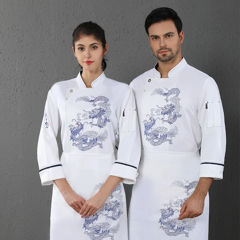 
Breathable soft quick dry chef uniform custom logo white and black unisex chef suit 