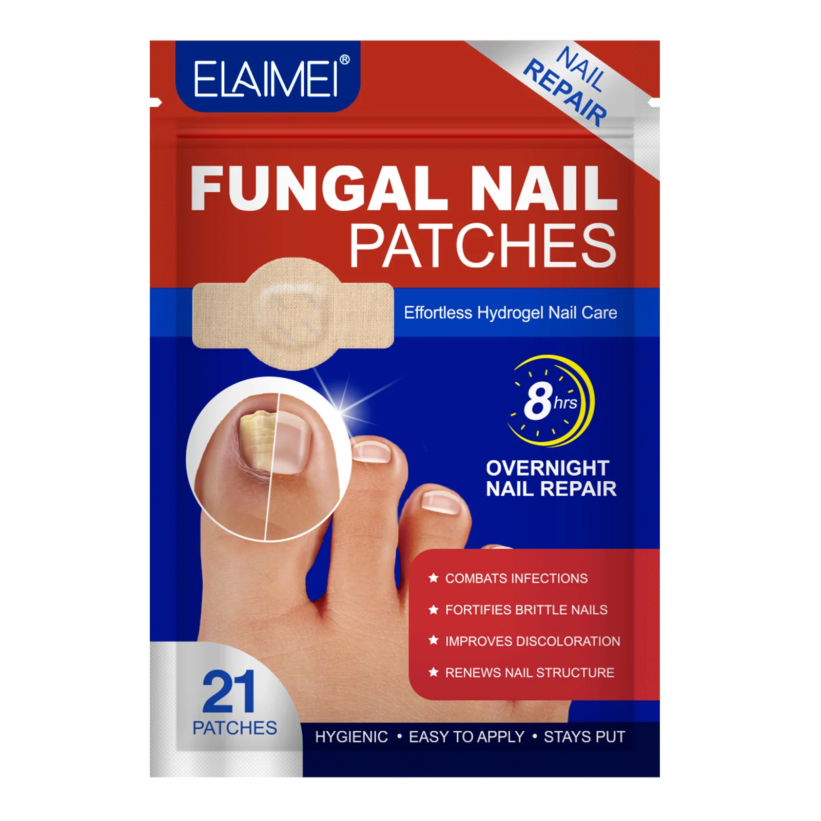 ELAIMEI Overnight Repair Nail Care Anti Fungal Renewal Correction Sticker Patch Private Label Fungal Nail Treatment Patches
