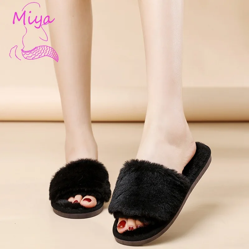 FR-098 Cheap high quality Bulk Wholesale Custom Logo Plain Furry Slipper for Man Women Fall Winter Warm Indoor Fur Slippers