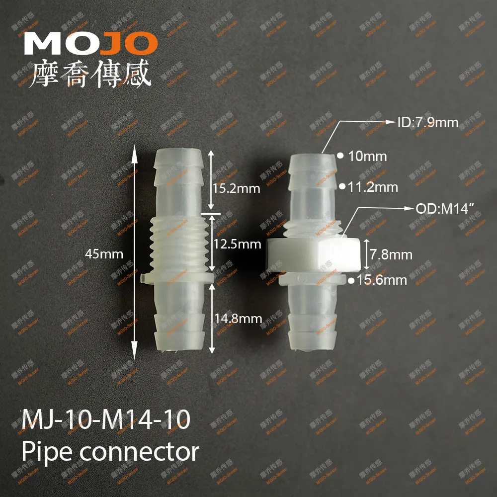 MJ-10-M14-10 (With Nuts) Straight  bulkhead 10mm via M14 to 10mm pipe connector