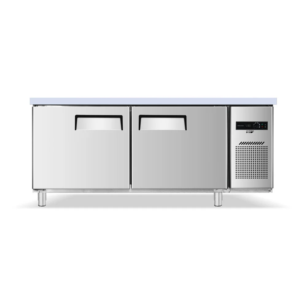 Stainless Steel 2 Door 290L Bar Counter Workbench Refrigerator Under Counter Fridge Freezer
