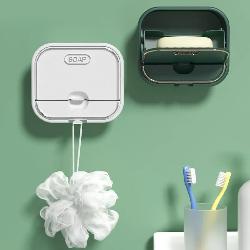 Bathroom Drain Soap Box Punch-free Wall-mounted with Lid Toilet Household Laundry Soap Storage Rack Flip Hidden Soap Box
