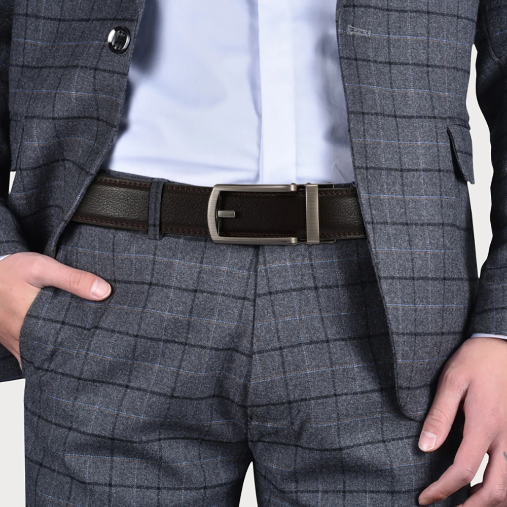 SALE Branded 130-145cm 100% Genuine Leather Belt Business Style Automatic Ratchet Alloy Buckle Without Hole Black Leather Belt