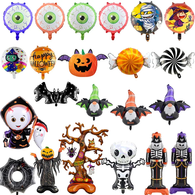 2023 New Halloween Ghost Balloon Standing Cartoon Sweet Death Person Spider Skull Witch Horror Foil Helium Balloon