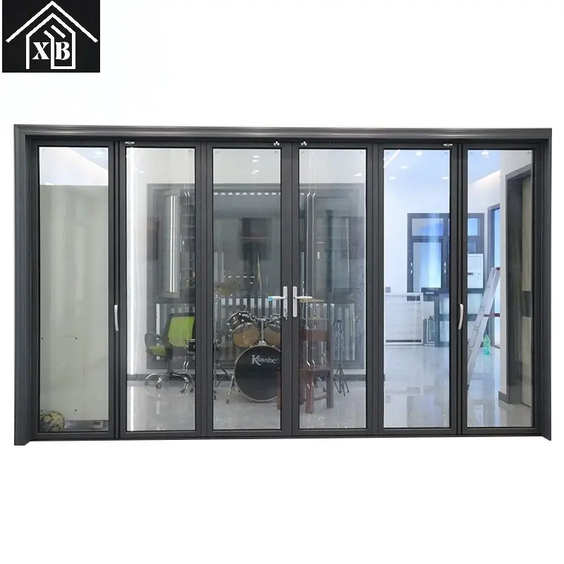 Современная алюминиевая рамка с двойным остеклением складная стеклянная дверь