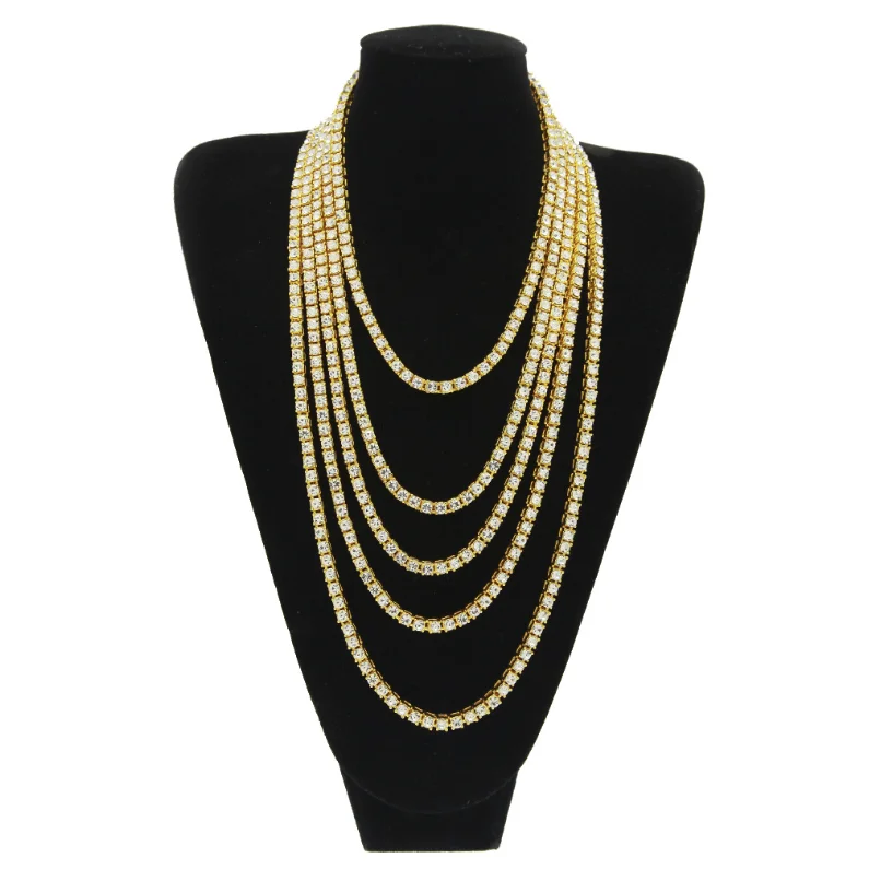 5mm One Row Bezel Setting Lab Diamond Tennis Chain Gold and Rose Gold Plated Iced out Style Cheap Hip Hop Necklace Jewelry