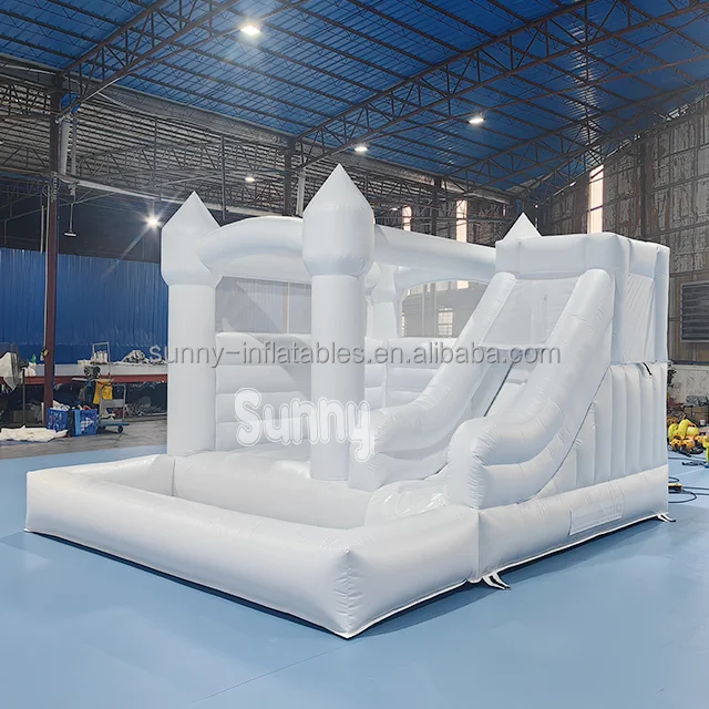 wedding Bouncer Jumper Inflatable Moon Jumping Bounce House White Bouncy Castle with slide and ball pit White Bounce House
