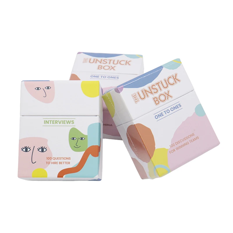 Factory print customised question card game manufacturer corporation question communication card with lip and base box
