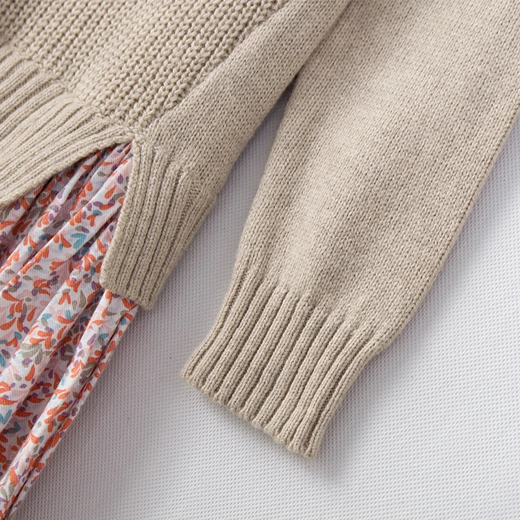 Autumn popular kids girls knitted dress children  long sleeve floral dress