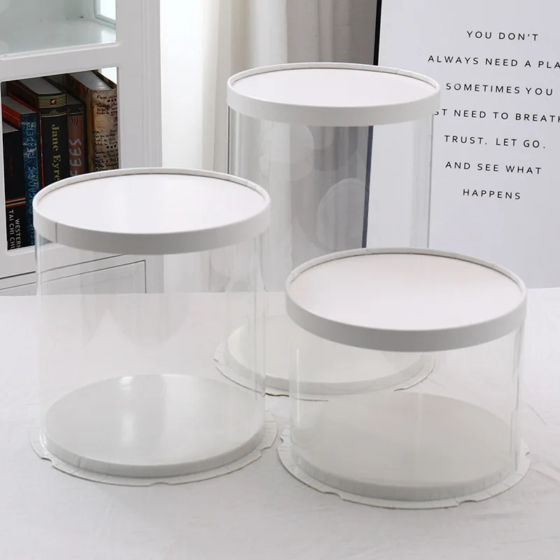 Many Sizes Available Plastic Clear Round Cake Box with Paper Lid and Tray Food Grade Material Cake Package Box