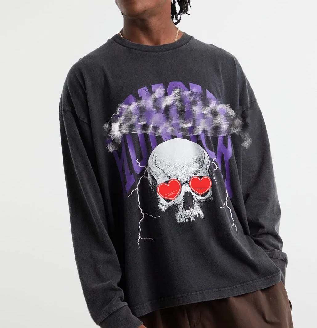 Custom Vintage High Quality 100% Cotton 250gsm Black Screen Printing Oversized Long Sleeve T Shirt For Men