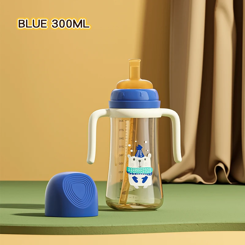 Hot Selling Baby Products Bottle 300ml Standard Neck Food Grade PCT Milk Drinking Hand Free Colourful