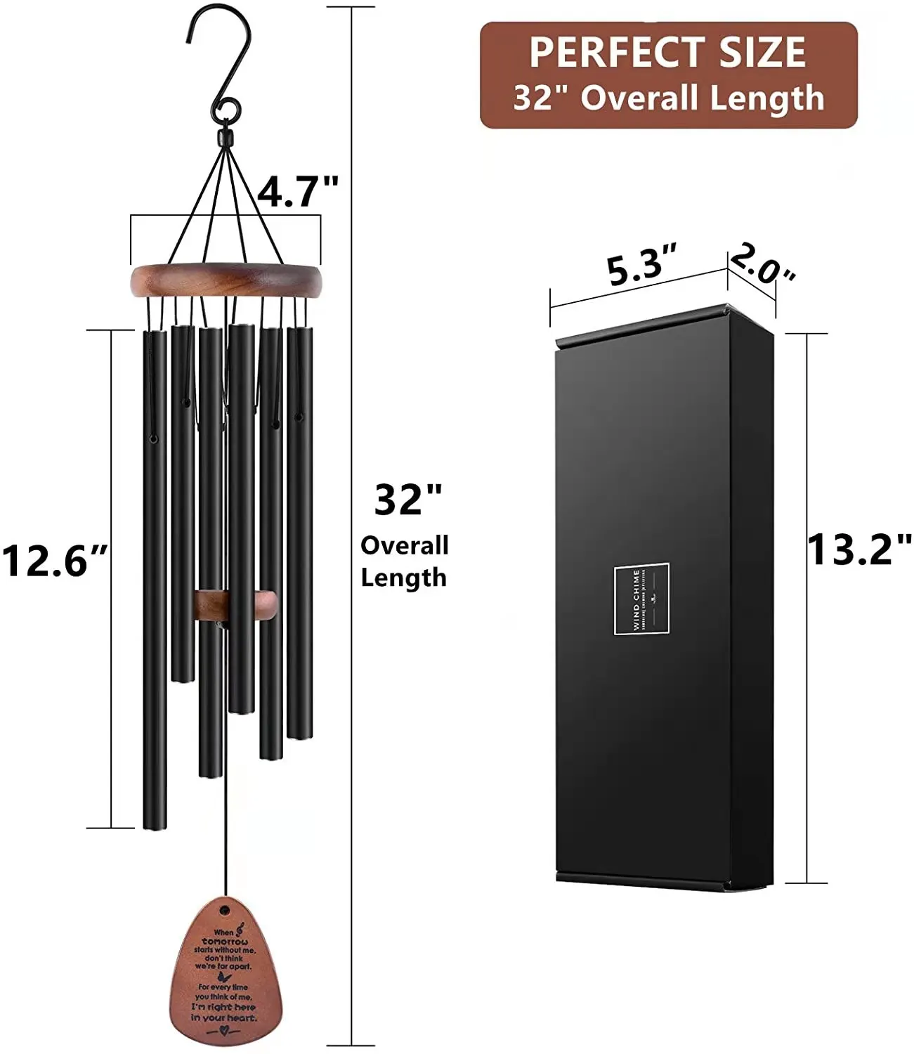 Wind Chimes 32' Custom Wind Chime Aluminium Tube with S Hook Garden Decor