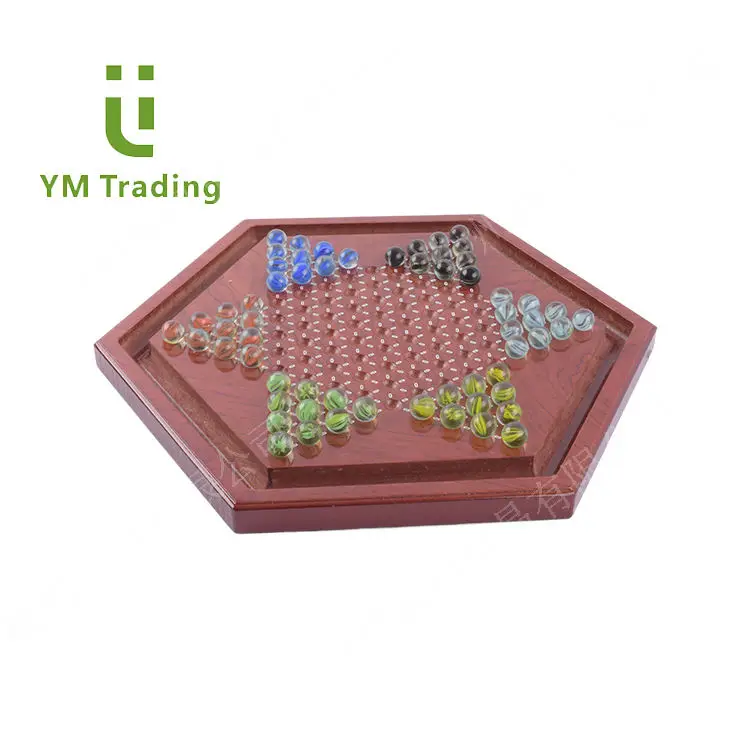 12 Inches Wooden Chinese Checkers Board Game Set with 60 Colorful Marbles for Up to 6 Players Classic Strategy Game