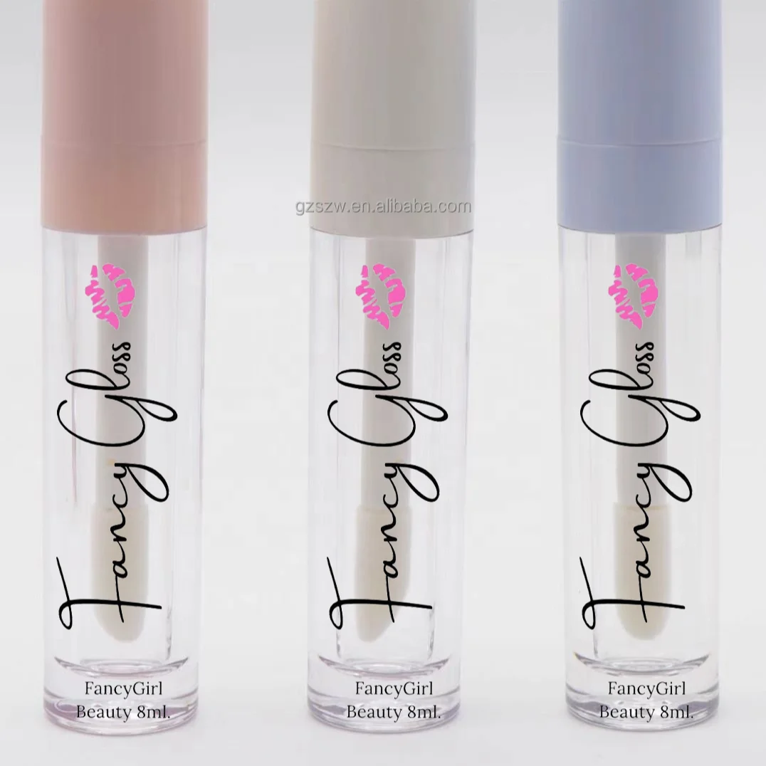 8 ml big brush lip gloss packaging pink hot empty lip gloss container tube transparent cosmetics tube custom private label logo