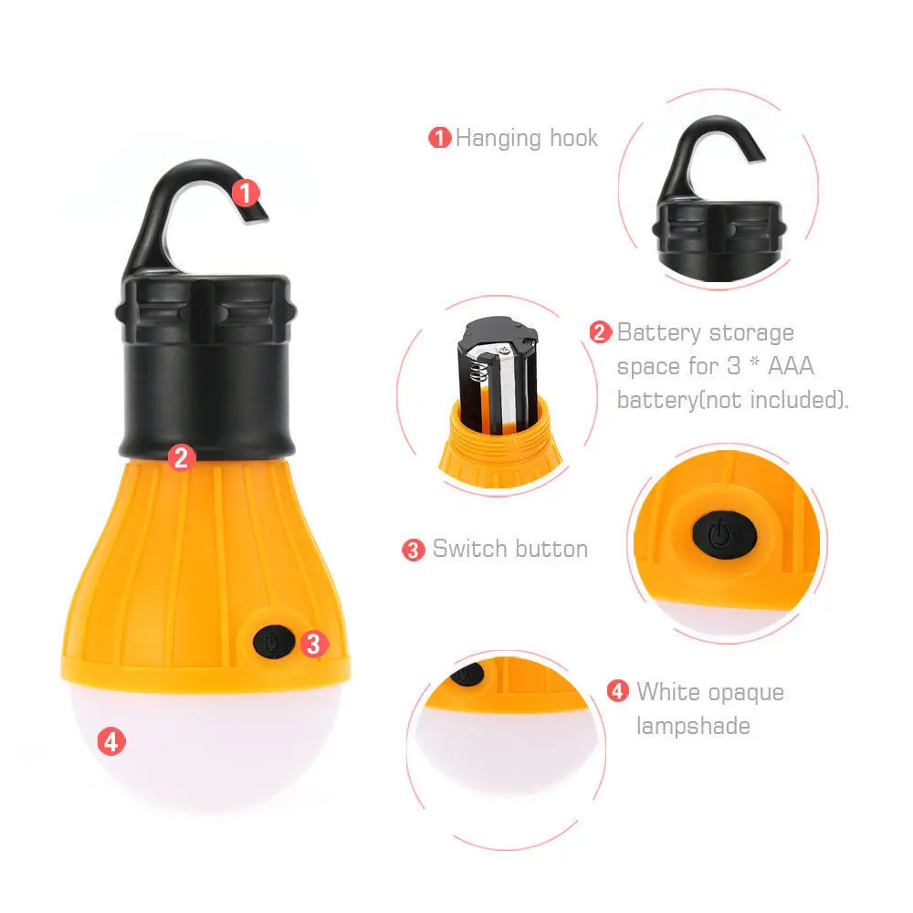 Cheap Multi-functional Outdoor Waterproof Tent Hanging Portable Camping 3 LED Bulbs Camping Lamp with Clip Hook