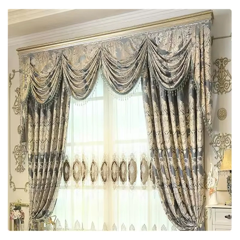 Classical window embroidery jacquard blackout fabric curtain with valance for the Living Room
