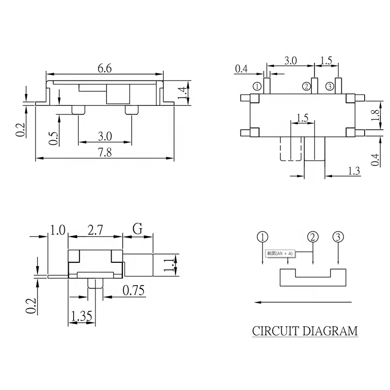 Msk-1291s 7 pin правый угол smd smt мини ползунковый