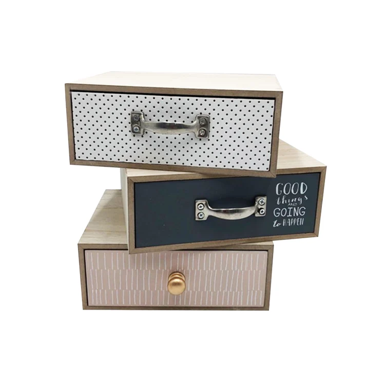 Morden Home Decoration Multifunction Polygon Desk Decorative Wooden Organizer Storage Drawer Box